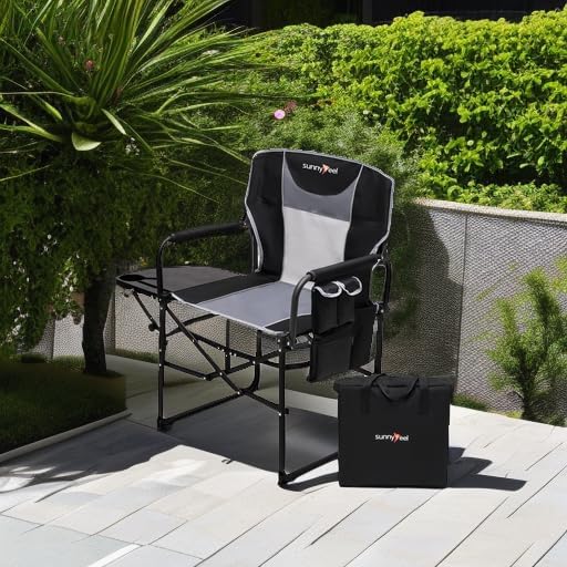 SUNNYFEEL Camping Directors Chair, Heavy Duty,Oversized Portable Folding Chair with Side Table, Pocket for Beach, Fishing,Trip,Picnic,Lawn,Concert Outdoor Foldable Camp Chairs SunnyFeelCamping