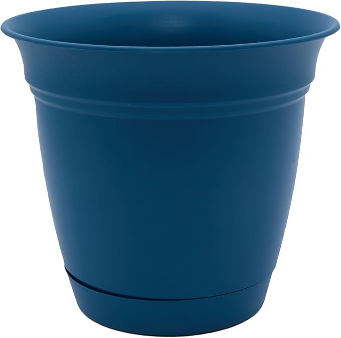 The HC Companies Eclipse Round Planter with Saucer - Outdoor & Indoor Plant Pot with Drainage Holes - Lightweight, UV-Resistant Plastic Pots for Plants, Flowers & Herbs (10" Peacock, Pack of 1) TheHCCompanies