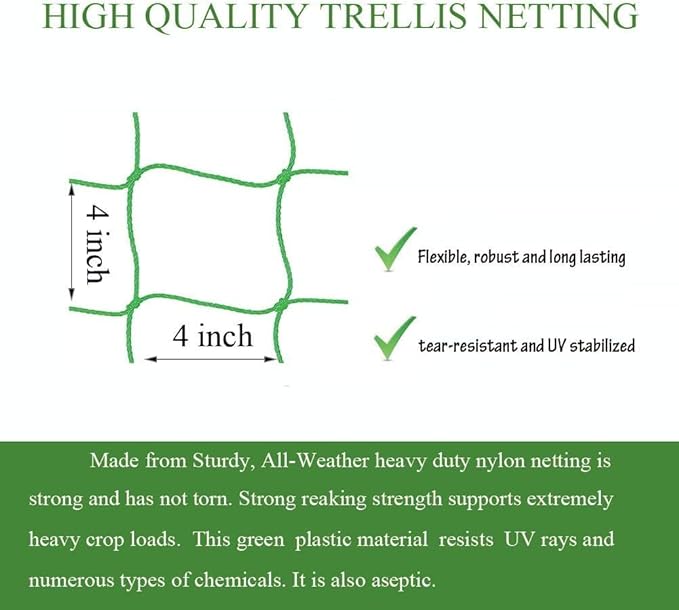 Trellis Netting for Climbing Plants - Heavy Duty Garden Trellis Netting for Cucumber, Vine, Fruits & Vegetables Tomato Plants Trellis Net, Climbing Vining Plants (2-Pack 16.4' x 6.6'Ft) Miuezuth