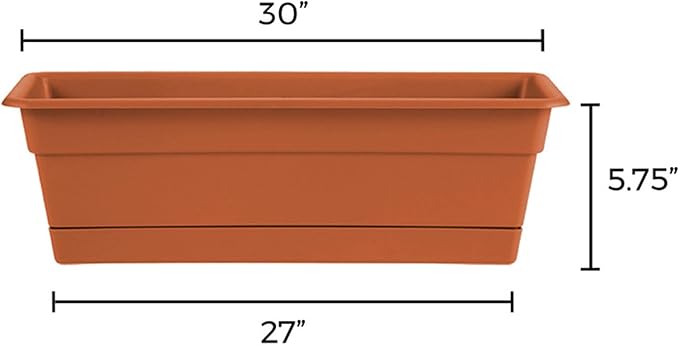 Bloem Dura Cotta Window Box Planter: 30" - Terra Cotta - Large Box with Tray, Weatherproof Resin Box, Removable Tray for Indoor & Outdoor Use, Gardening, 4 Gallon Capacity Bloem