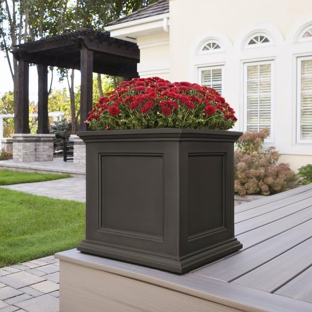 Mayne Fairfield 20-Inch Square Planter – Self-Watering, Weather-Resistant Planter for Flowers – Durable Outdoor Design for Patio, Porch, or Entryway, Espresso Mayne