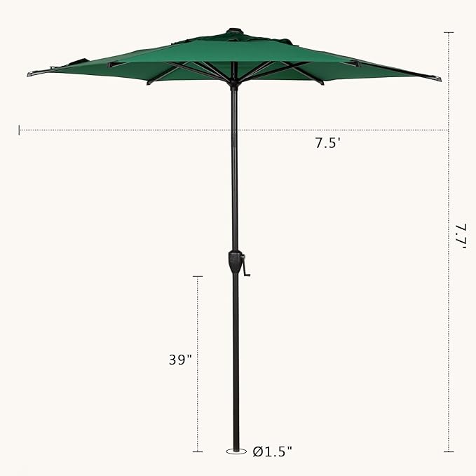 Abba Patio 7.5FT Lyon Outdoor Patio Umbrella Outdoor Table Umbrella with Push Button Tilt and Crank Market Umbrella 6 Sturdy Ribs UV Protection Waterproof for Garden Deck Backyard Pool Dark Green AbbaPatio
