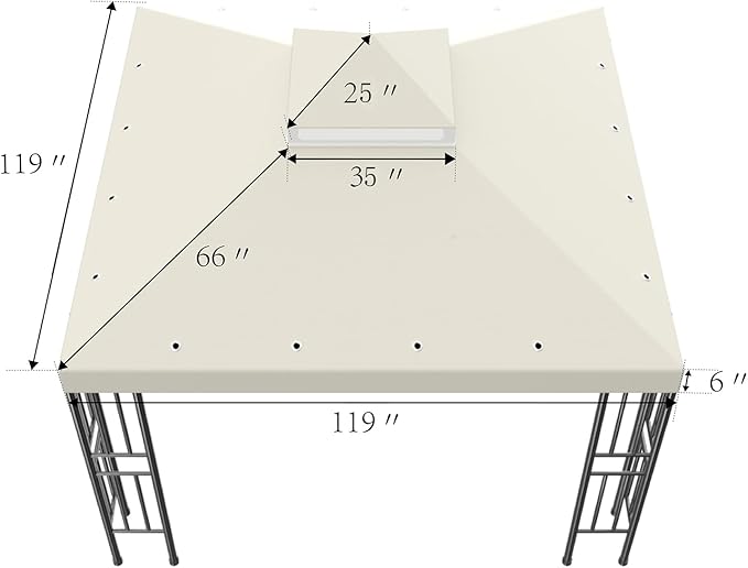 Sumfaller 10x10 FT Gazebo Replacement Canopy Top Cover Double Tiered Canopy Top Cover for Patio Garden Outdoor BBQ Roof Cover Grill Shelter (Beige) Rootora