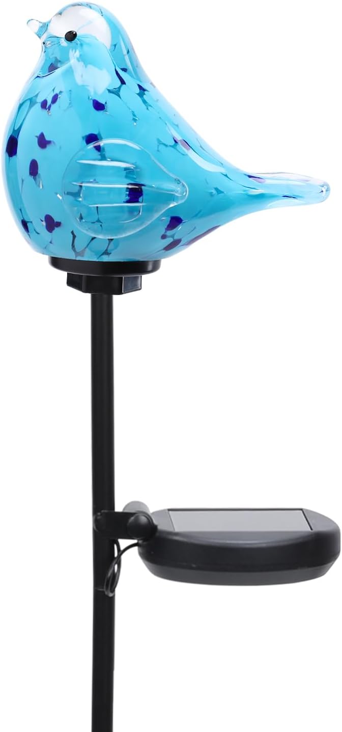 Bshine Solar Garden Decoration Outdoor Bluebird Lights, Hand Blown Glass Waterproof Solar Light Stake Decorate Paths, Pathways, Lawns and Yards Art for Mom Gifts Bshine