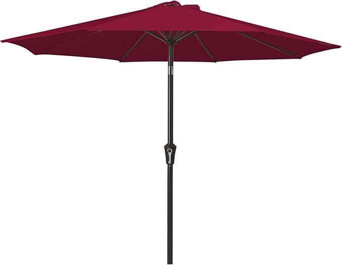 MEWAY 9ft Patio Umbrella Outdoor Table Umbrellas with Push Button Tilt and Crank, Market Umbrella 8 Sturdy Ribs for Deck, Garden, Pool and Backyard, Dark Red MEWAY
