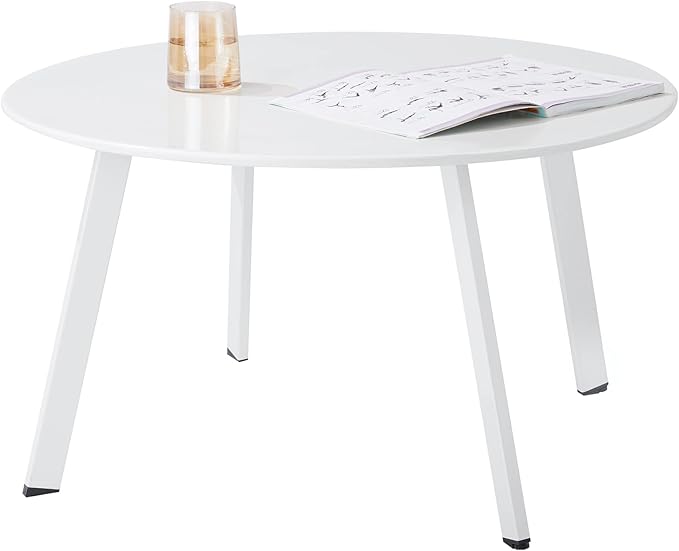 Patio Round Table - Metal Outdoor Coffee Table, Weather Resistant, Anti-Rust - White Juserox