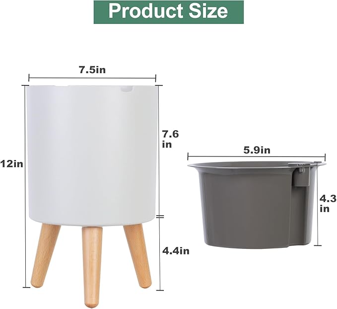 7.8 Inch Planter Pot with Solid Wood Legs, Self Watering Planter Pots with Water Shortage Alarm Planter Pot for Indoor Outdoor Modern Flower Planter for Home & Garden(White) Oliz