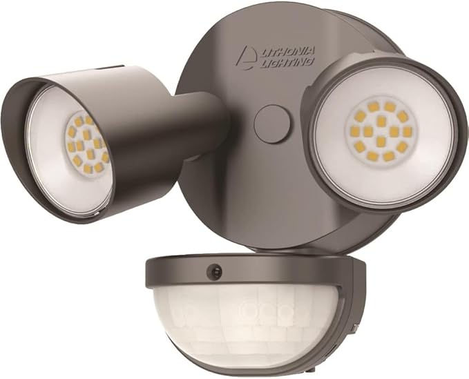 Lithonia Lighting HomeGuard 2-Light LED Outdoor Flood Lights, Motion Sensor Outdoor Lights with Dusk to Dawn, 4000K Cool White, Round Heads, Dark Bronze (HGX LED 2RH 40K 120 MO DDB M2) AcuityBrands