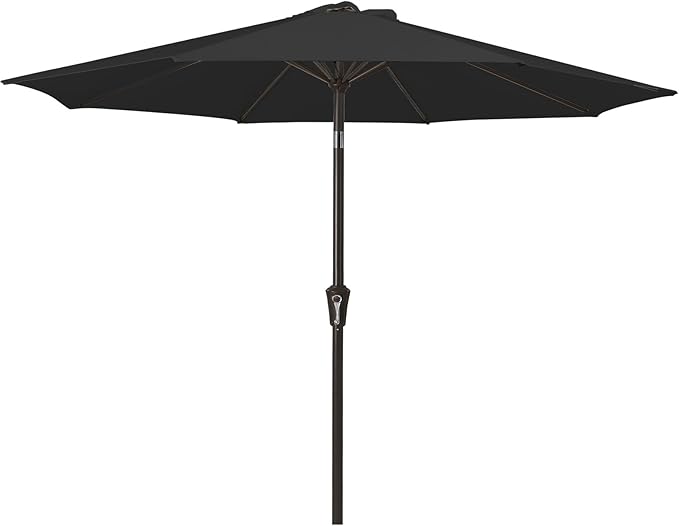 MEWAY 9ft Patio Umbrella Outdoor Table Umbrellas with Push Button Tilt and Crank, Market Umbrella 8 Sturdy Ribs for Deck, Garden, Pool and Backyard, Black MEWAY