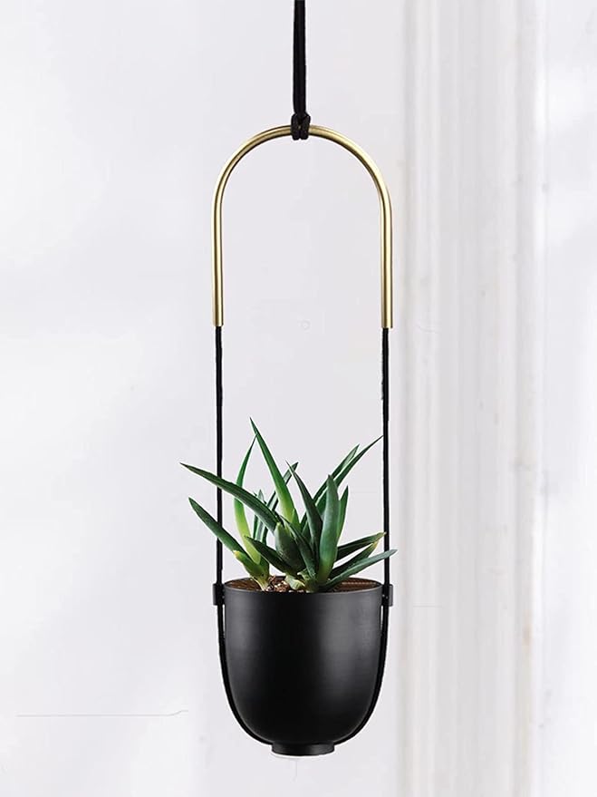 Metal Hanging Planter for Indoor Outdoor Plants Wall and Ceiling Hanging Flower Pot Plant Holder for Succulent Vines Ferns, Height Adjustable Modern Minimalist Room Decor(Black) ABETREE