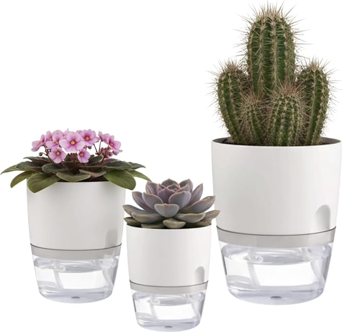 6/4/3Inch Self Watering Planter Pots 3 Pack Plant Pot for Indoor Wicking Flower Pots Plant Pots Modern Decorative Planter for House Plants,Herbs,Indoor Outdoor Plant (White) Thorkok