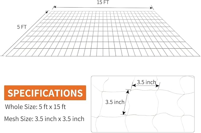 Tcamp Garden Trellis Netting for Plants (5Ft x15Ft, 3.5" Square Mesh Ployester, 2Pack) Tcamp
