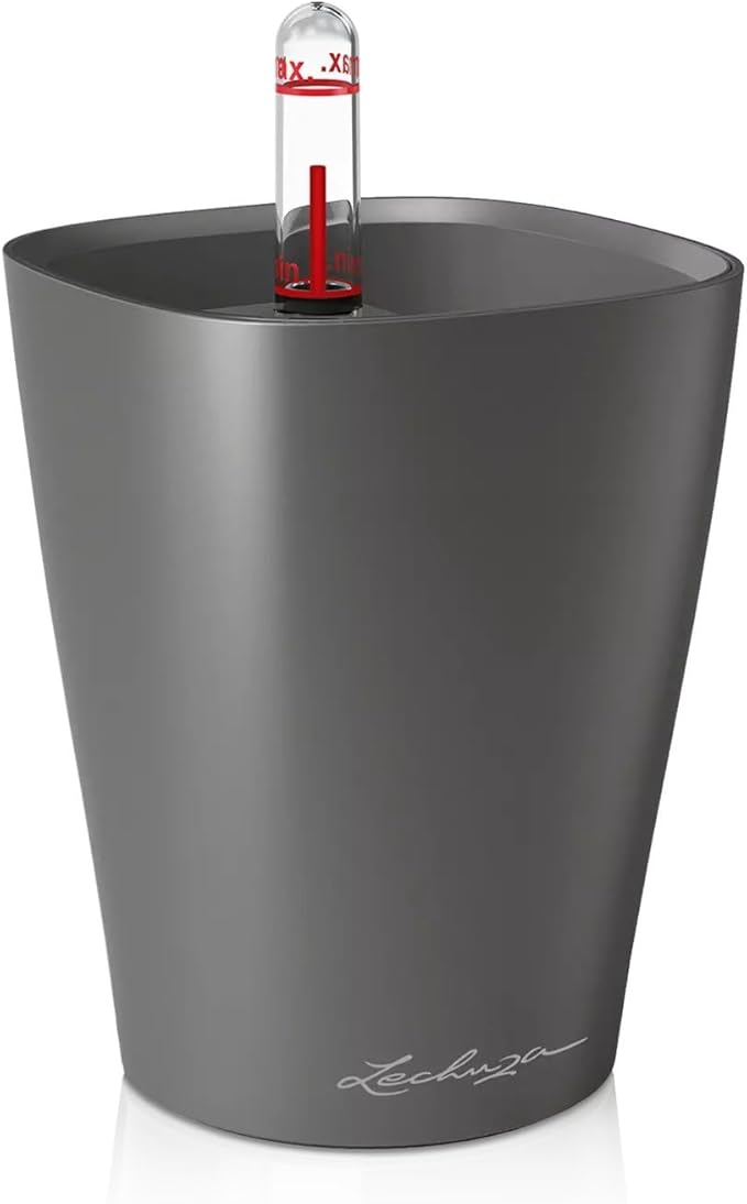 Lechuza MINI-DELTINI Charcoal Metallic, Self-Watering Small Indoor Planter, H5.1 L3.9 W3.9 in LECHUZA