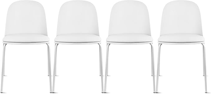 2xhome Modern Stackable Armless Dining Chair | Plastic Shell Seat with Metal Legs | Indoor or Outdoor Use | Home Kitchen Patio (4, White, Padded Seat) 2xhome