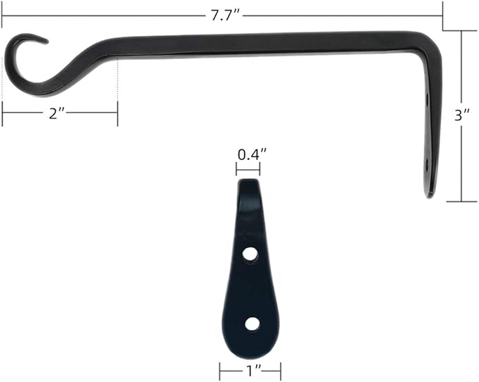 Worth Garden 6-Pack 7" Plant Hanger Bracket - Forged Wrought Iron Powder-Coated Heavy Duty Wall Hook - Black Hanging Hooks - Durable and Stable for Bird Feeders, Planters Indoor & Outdoor WORTH