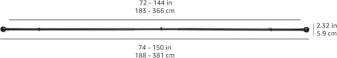 Amazon Basics Adjustable Sturdy Curtain Rod for Windows with Round Finials, Easy Install Hardware, 1-Inch Rod, 72" to 144", Dark Bronze, 1-Pack AmazonBasics