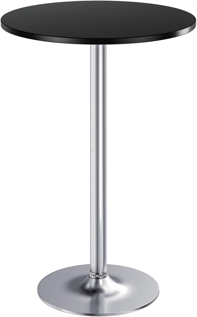 Furmax Bistro Pub Table Round Bar Height Cocktail Table for Home Bar, Small Round Bar Tables for Party, Dining Room, Living Room and Wedding, Metal Base MDF Top Obsidian, 40.6 Inch Height (1, Black-2) Furmax
