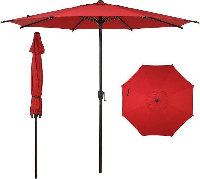 Abba Patio 9FT Lyon Outdoor Patio Umbrella Outdoor Table Umbrella with Push Button Tilt and Crank Market Umbrella 8 Sturdy Ribs UV Protection Waterproof for Garden Deck Backyard Pool Dark Red AbbaPatio
