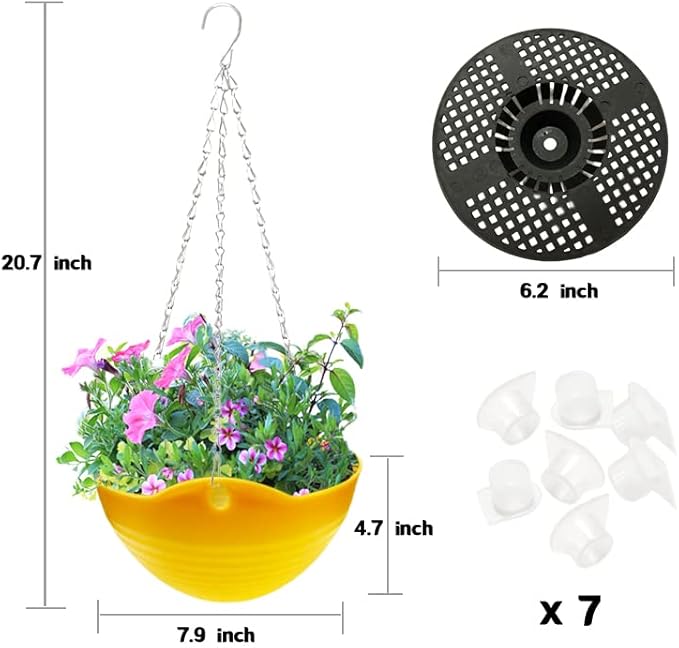 7 Pack 8 Inch Plastic Self-Watering Hanging Planters,Colorful Garden Flower Plant Pot Container Baskets with Drainer Chain for Indoor Outdoor Use,7 Colors Cshangzei