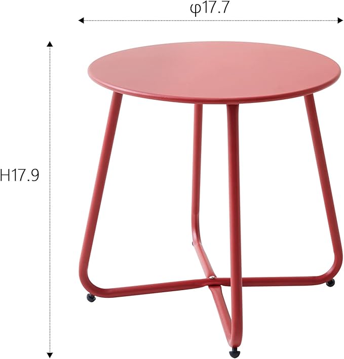 Patio Small Side Table Waterproof Round Metal Steel Weather Resistant Portable Outdoor and Indoor End Table for Garden Balcony Yard, Red Meluvici