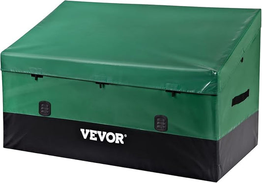 VEVOR Outdoor Storage Box, 100 Gallon Waterproof PE Tarpaulin Deck Box w/Galvanized Frame, All-Weather Protection & Portable, for Camping, Garden, Poolside, and Yard, Black & Green VEVOR