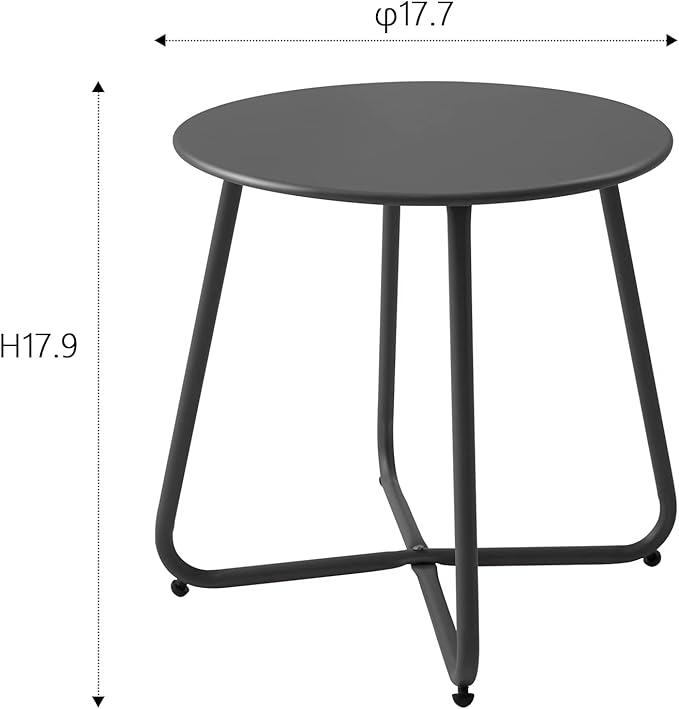 Patio Small Side Table Waterproof Round Metal Steel Weather Resistant Portable Outdoor and Indoor End Table for Garden Balcony Yard, Black Meluvici
