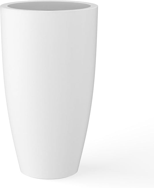 Kante 23.6" H Pure White Finish Concrete Tall Planters Large Outdoor Indoor Decorative Plant Pots with Drainage Hole and Rubber Plug, Modern Tapered Style for Home and Garden Kante