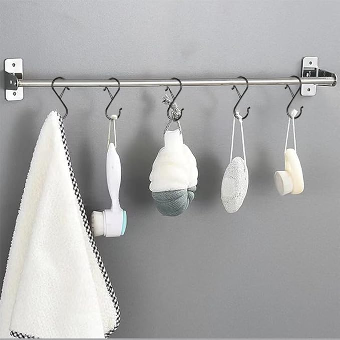 32 Pack S Hooks for Hanging, 3.5 inch Heavy Duty Metal S Hooks with Safety Buckle S Shaped Hooks Pot Rack Closet Hooks for Hanging Plants, Clothes, Kitchen Utensil, Pots, Pans, Bags (Black) Waitkey
