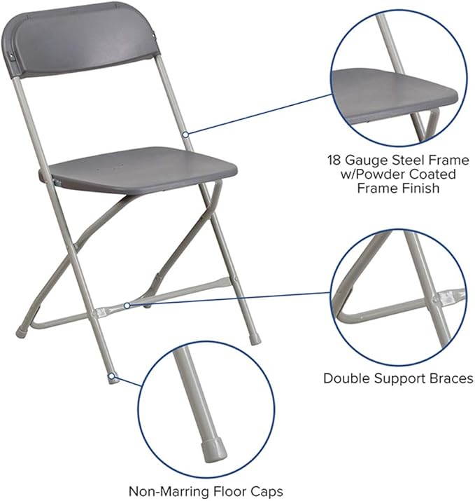 Flash Furniture Hercules Series Plastic Folding Chairs for Parties and Weddings, Stackable Commercial Event Seats, Set of 10, Gray FlashFurniture