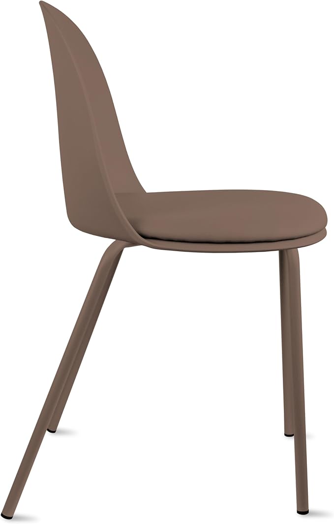 2xhome Parent Modern Stackable Armless Dining Chair | Plastic Shell Seat with Metal Legs | Indoor or Outdoor Use | Home Kitchen Patio (1, Brown, Padded Seat) 2xhome