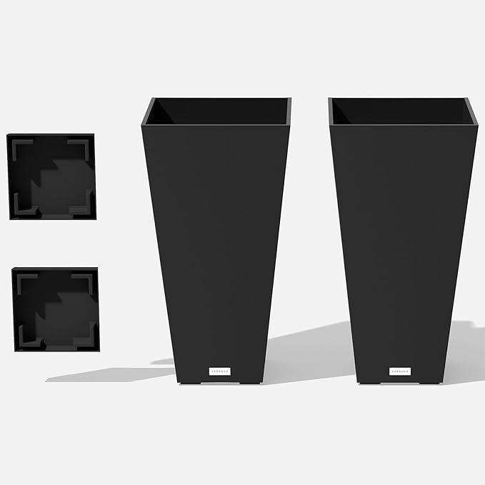 Veradek V-Resin Indoor/Outdoor Taper Planter (Black, 26 inch - 2 Pack with 2 Saucer Trays) VeradekOutdoor