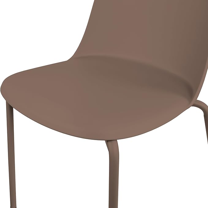 2xhome Set of 4 Modern Stackable Armless Dining Chairs | Plastic Shell Seat with Metal Legs | Indoor or Outdoor Use | Home Kitchen Patio, Brown 2xhome