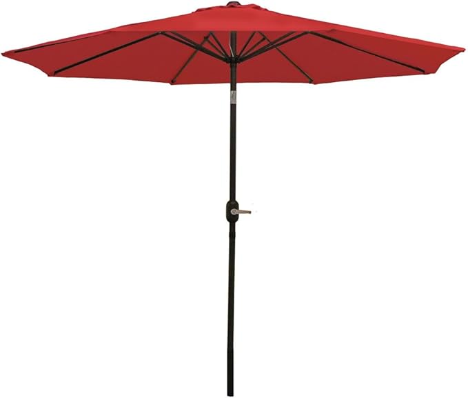 Sunnydaze Outdoor Patio Umbrella - Polyester Table Market Umbrella with Push-Button Tilt and Crank - 8 Sturdy Ribs - Red - 9ft SunnydazeDecor