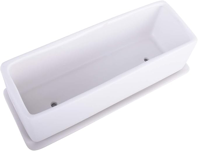 Vencer 12 Inch Rectangular Modern Minimalist Ceramic Succulent Planter Pot - Window Box with Saucer,Office Desktop Potted Stand,White,VF-0135 Vencer