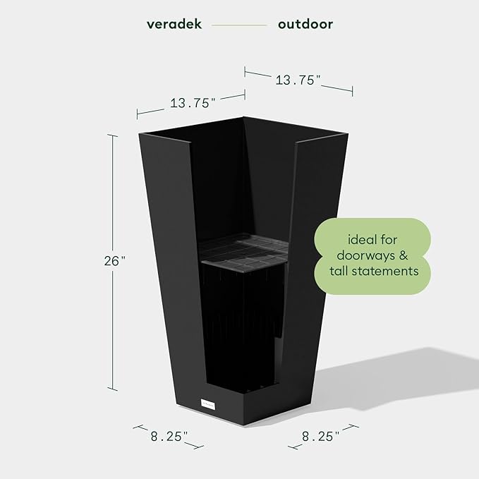 Veradek V-Resin Indoor/Outdoor Taper Planter (26 inch, Black) VeradekOutdoor