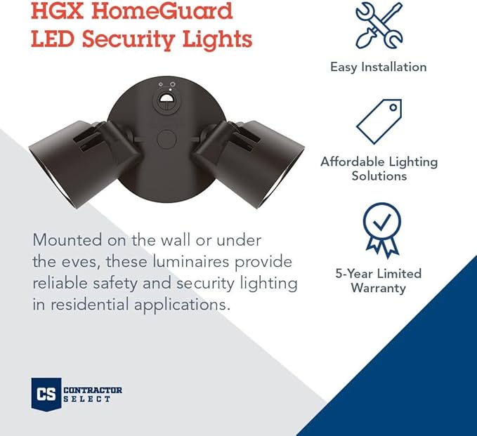 Lithonia Lighting HomeGuard 2-Light LED Outdoor Flood Lights, Outdoor LED Lights, Dusk to Dawn Sensor, Adjustable Lumens, 4000K Cool White, Round Heads, Dark Bronze (HGX LED 2RH ALO 40K 120 PE DDB) AcuityBrands