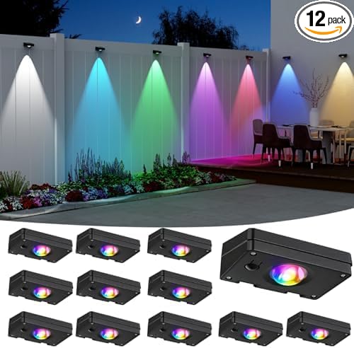 Solar Led Wall Light,Rgb Color Changing Spotlight - Waterproof Outdoor Garden Path Lighting Patio Fence Lights,10 Modes Auto On/Off,Ip44 Abs Material,No Wiring Needed For Yard & Courtyard (12 P) ZSYIQIXI