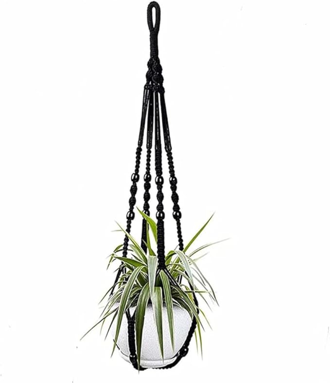 3 ft Macrame Plant Hanger Indoor Handmade Large Long Wall Window Black Hanging Planters Holder Outdoor Boho Home Decor Ceiling Basket Hangers Plants HUIHONGHOME