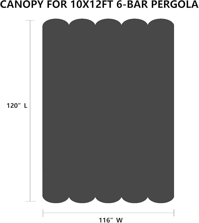 Pergola Shade Cover Replacement Canopy Top Compatible with 10 X 12 ft 6-Bar Pergola Frames - Gray (Canopy Size 116" W x 120" L, Canopy Top Only) Rootora