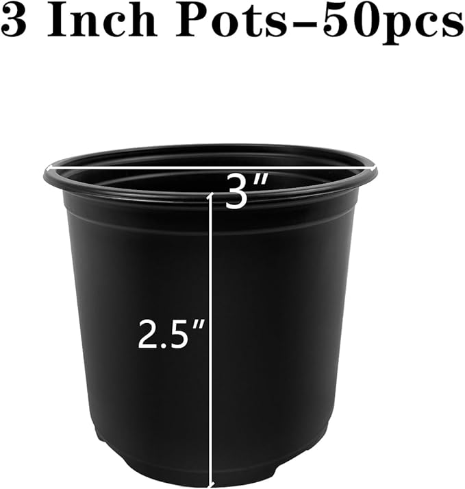 RAOOKIF 50 Pack Nursery Pots, 3 Inch Nursery Pot for Plants, Small Plastic Plant Pots with Drainage Holes, Garden Flower Pots for Transplanting, Succulents, Cuttings, Seedlings(3inch,50pcs) RAOOKIF