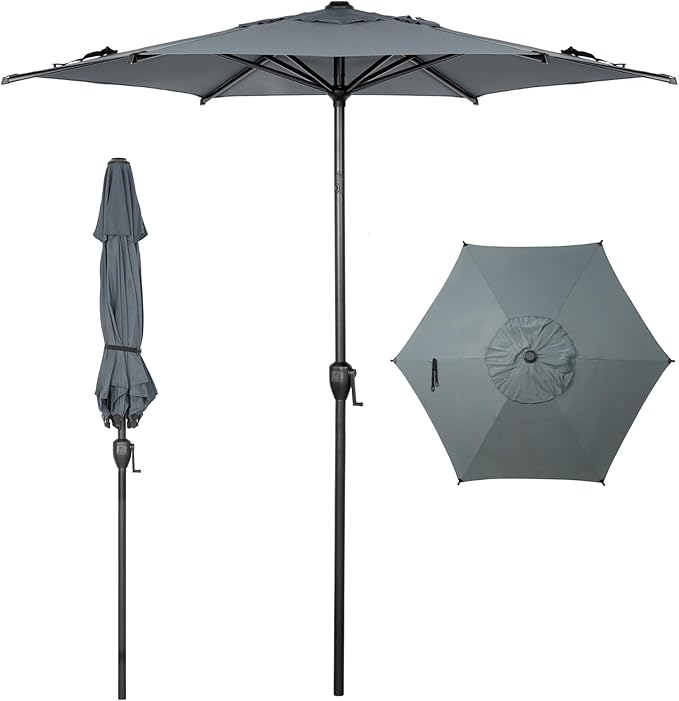 Abba Patio 7.5FT Lyon Outdoor Patio Umbrella Outdoor Table Umbrella with Push Button Tilt and Crank Market Umbrella 6 Sturdy Ribs UV Protection Waterproof for Garden Deck Backyard Pool Grey AbbaPatio