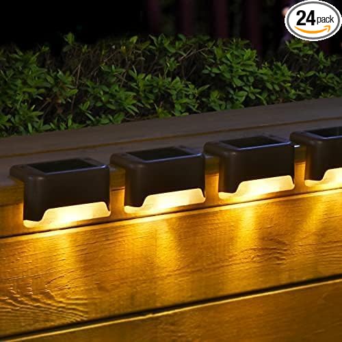 SOLPEX Solar Deck Lights Outdoor, Waterproof Led Lights for Outdoor Stairs, Step, Fence, Yard, Patio, and Pathway(24 Pack Warm White) Solpex
