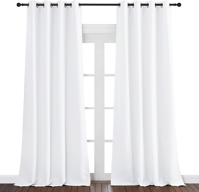 NICETOWN White Room Darkening Curtain 95 inches Long for Living Room - (50% Blackout) Grommet Top Thermal Insulated Window Treatment Sound Reducing Drape for Bedroom (1 Panel, W52 x L95) NICETOWN