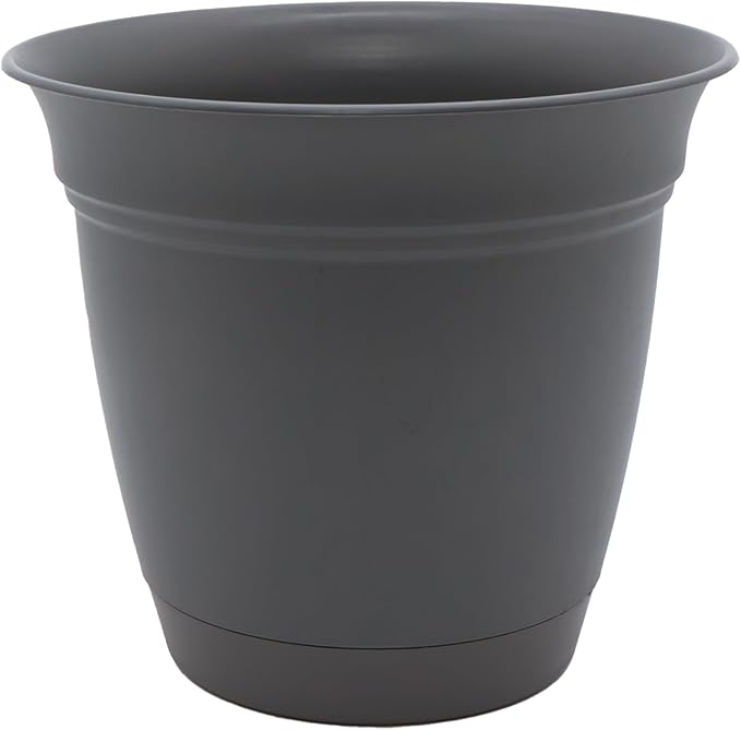 The HC Companies Eclipse Round Planter with Saucer - Outdoor & Indoor Plant Pot with Drainage Holes - Lightweight, UV-Resistant Plastic Pots for Plants, Flowers & Herbs (12" Warm Gray, Pack of 1) TheHCCompanies