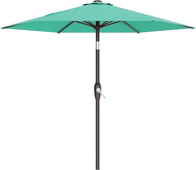 AreShark 7.5FT Patio Umbrella Table Market Umbrella with 6 Sturdy Ribs, Button Tilt/Crank Heavy-Duty Round Outdoor Umbrellas for Garden, Deck, Backyard,and Pool, Aruba Blue Rootora