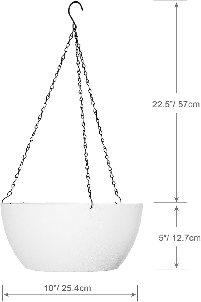 10 inch Hanging Planters for Outdoor Indoor Plants with Drainage Holes and Chain, 2 Pack Round Hanging Flower Plant Pots for Garden Home Porch Decor, White WSMKSZ