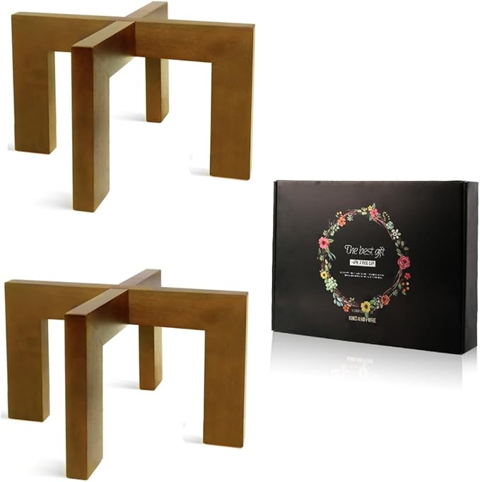 2 Pack Plant Stand Indoor Outdoor, Mid Century Plant Stand for Indoor Plants, Wood Modern Plant Holder Rattan Flower Plant stool, Low Short Boho Rustic Planter Stand, Fit 5-15 Inch Pot GendralForwepup