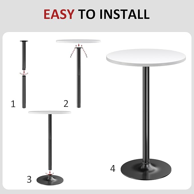 Furmax Bistro Pub Table Round Bar Height Cocktail Table for Home Bar, Small Round Bar Tables for Party, Dining Room, Living Room and Wedding, Metal Base MDF Top Obsidian, 40.6 Inch Height (4, White-1) Furmax