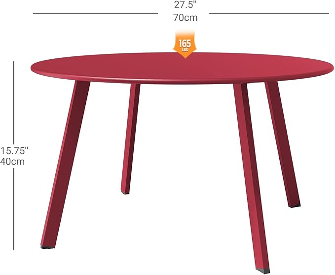 Grand patio Round Steel Patio Coffee Table, Weather Resistant Outdoor Large Side Table, (Red, 1PC) GrandPatio