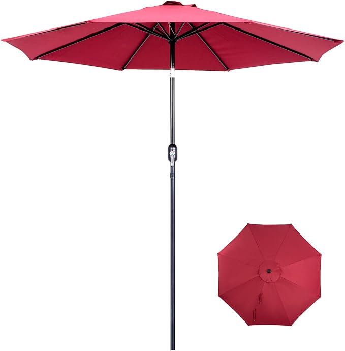 Backyard Expressions 9 ft. Patio Umbrella, Market Table Umbrella w/Tilt and Crank, 8 Ribs BackyardExpressions